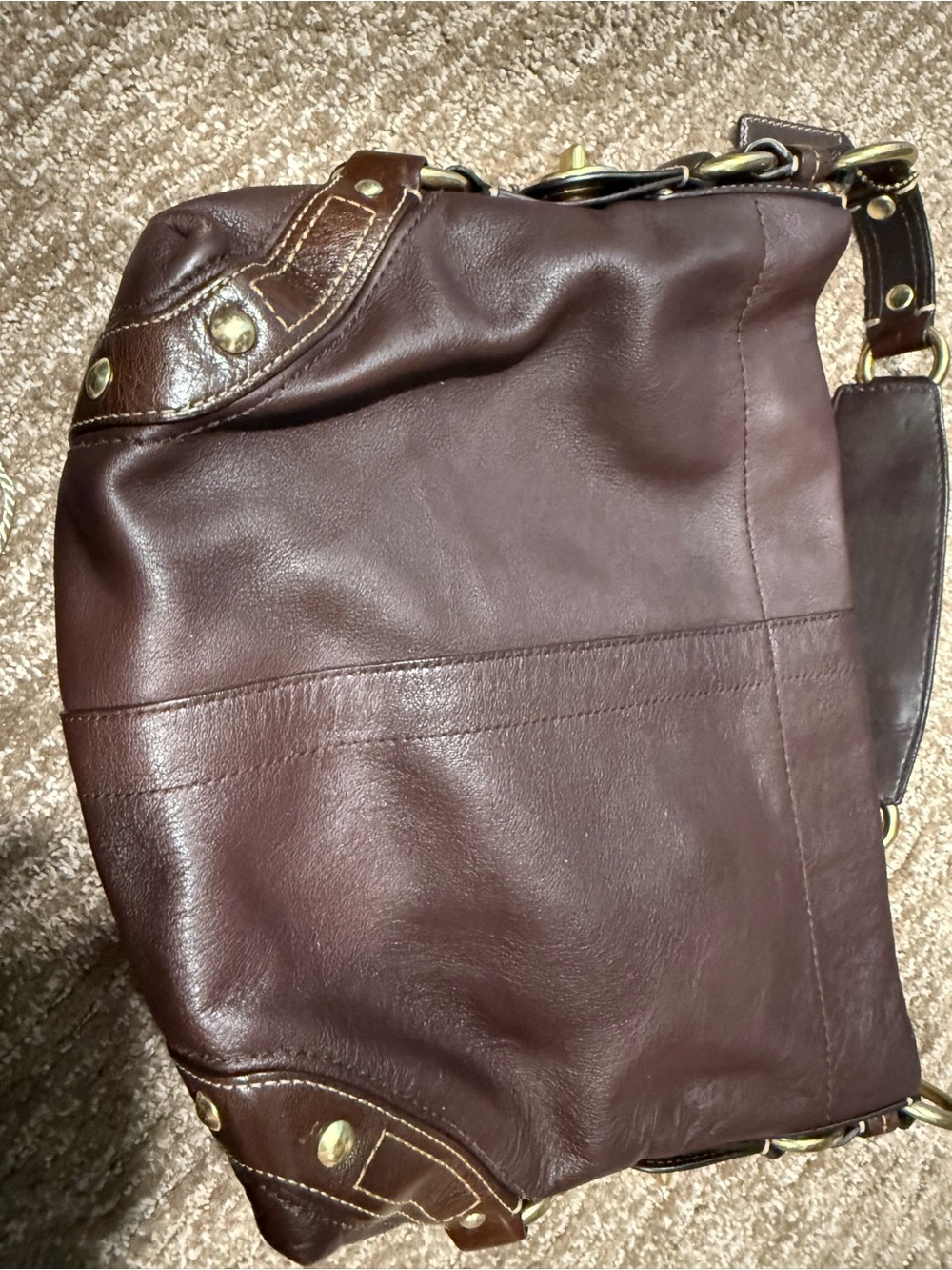 Coach Brown Leather Shoulder Bag with Brass Hardware - Picture 2 of 8